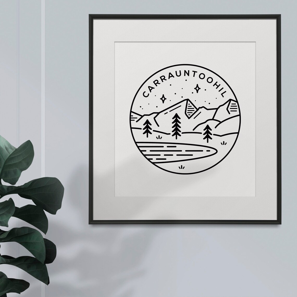 Carrauntoohil Ireland Mountain Circle Lake Kerry Line Art Poster - Image 2