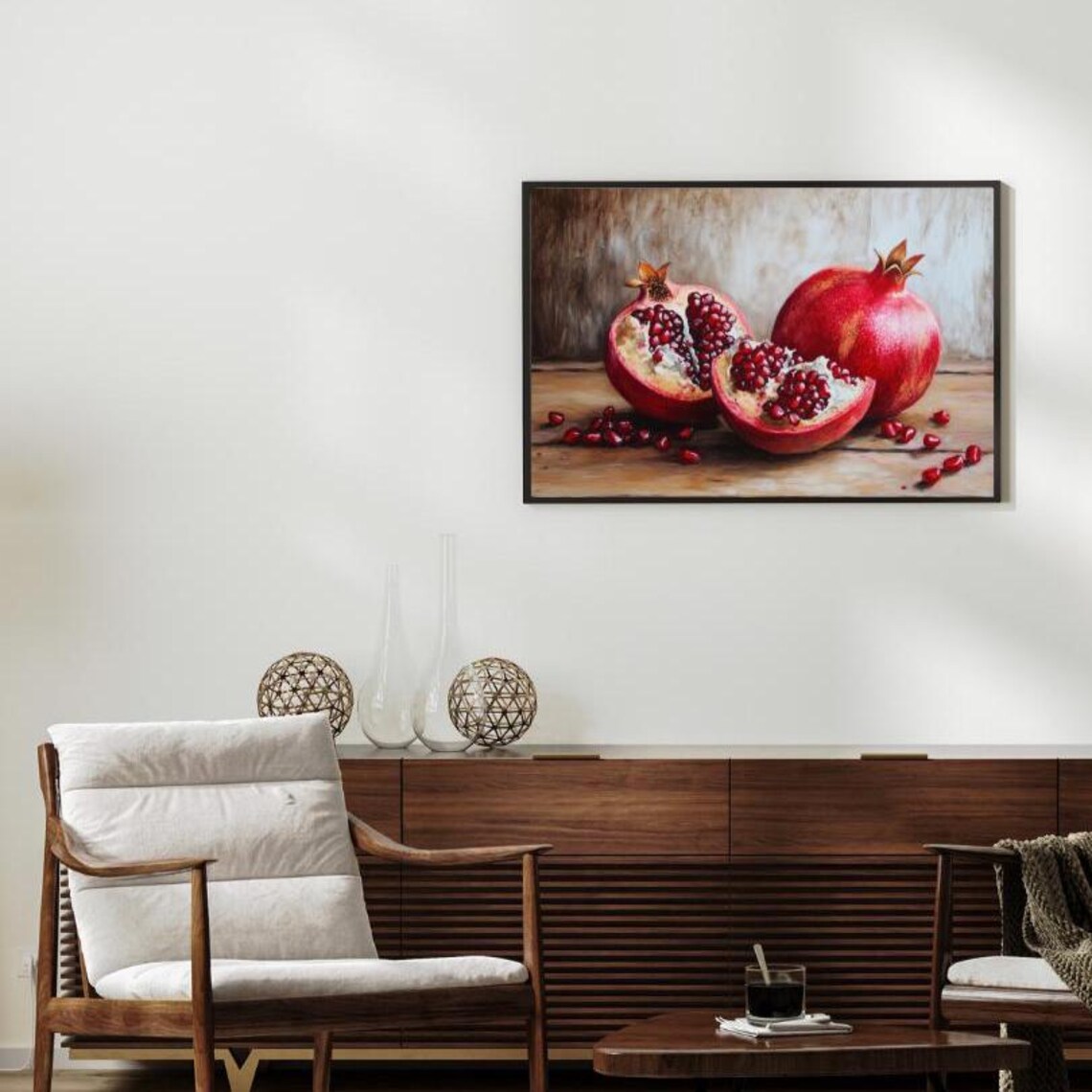 Pomegranate Still Life, Realistic Fruit Art Print