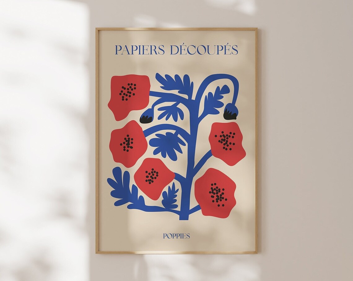 Papiers Decoupes Red Poppies Blue Stems Bold Floral Botanical Wall Art - Image 3