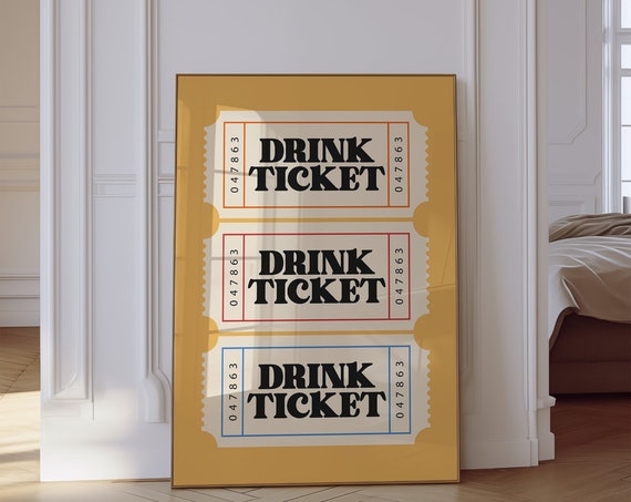 Drink Ticket Print Trendy Wall Art Retro Wall Art Colourful Poster Apartment Decor Trendy Bar Cart Print Drink Ticket Art