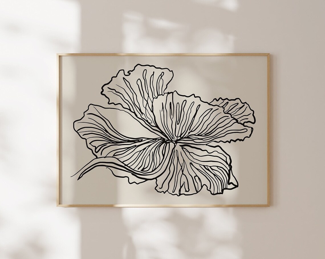 Black Line Art Flower Minimal Botanical Cream Modern Ink Draw Poster