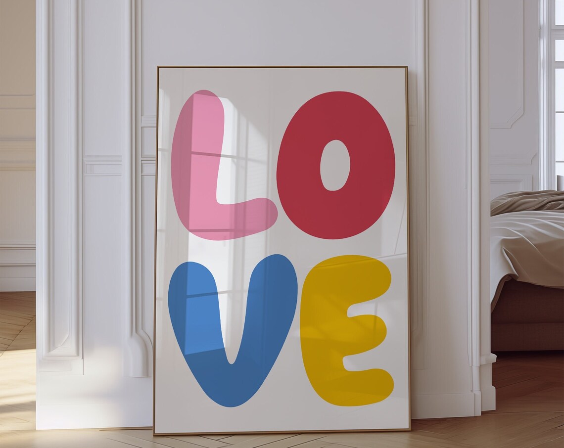 Colorful Love Bubble Letter Typography Trendy Preppy Wall Poster - Image 3