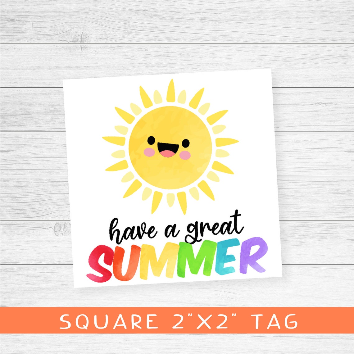 Have A Great Summer Cookie Tag Square 2 Inch Party Favour Gift For Student Rainbow Gift Tag With Cute Sun - Image 3