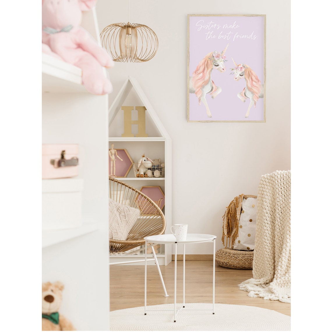 Sisters Make The Best Friends Unicorn Pair Purple Nursery Wall Art - Image 2