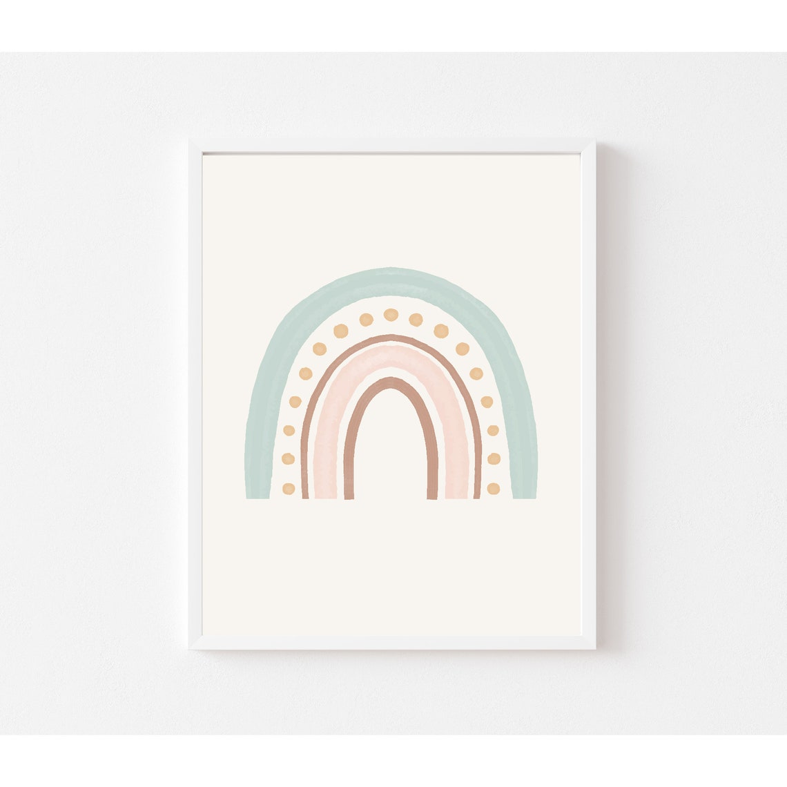 Earthy Sage Green Boho Rainbow Dots Gender Neutral Nursery Poster - Image 3