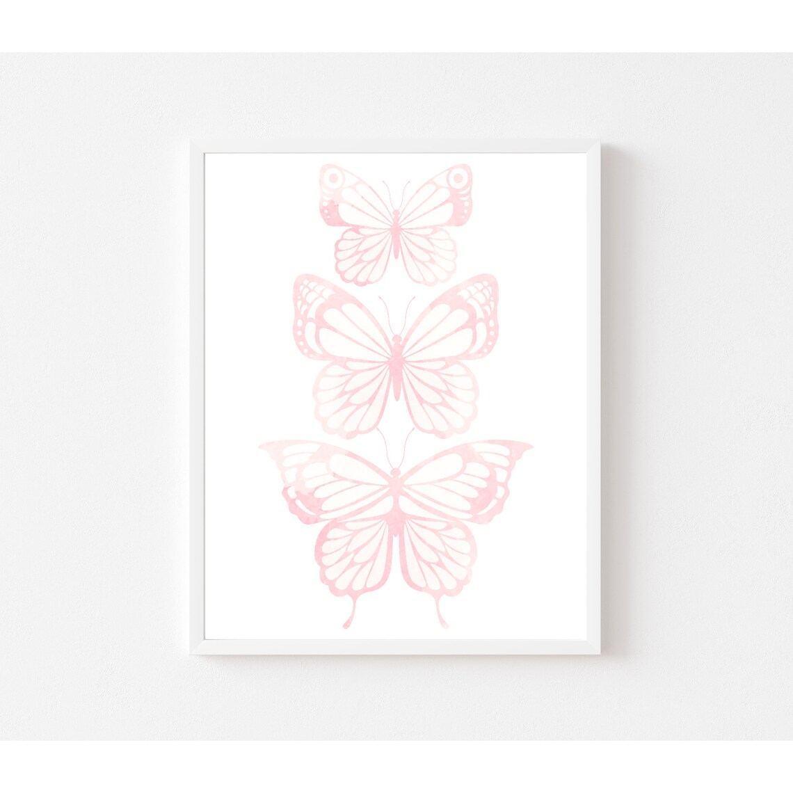 Blush Pink Watercolor Butterfly Trio Row Girls Nursery Wall Art Poster - Image 2
