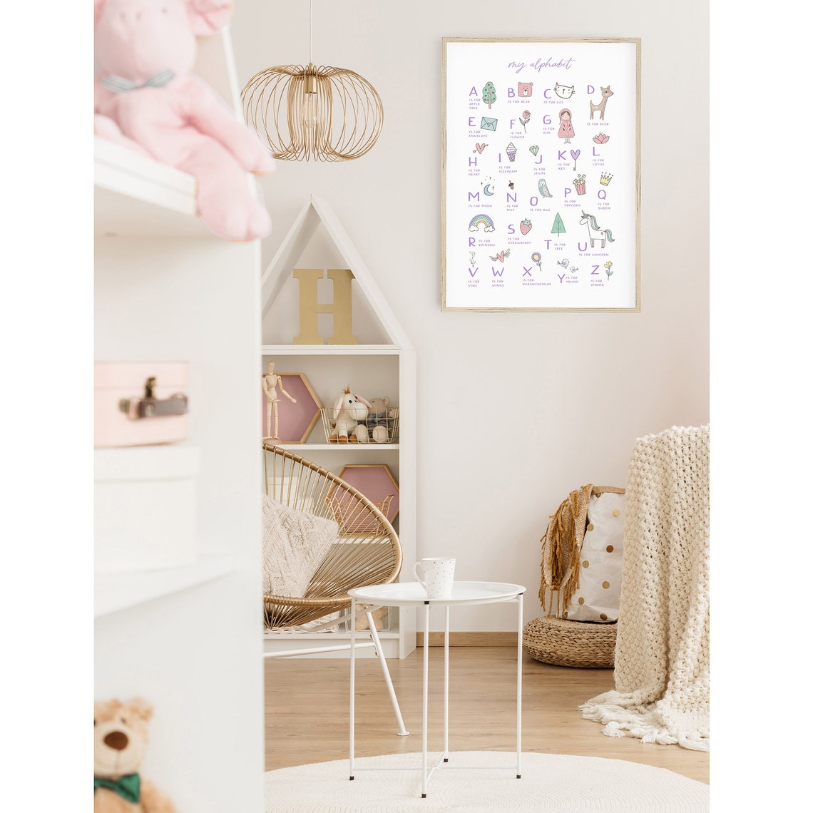 My Alphabet Lavender Illustrated ABC Chart Girls Nursery Wall Poster - Image 2