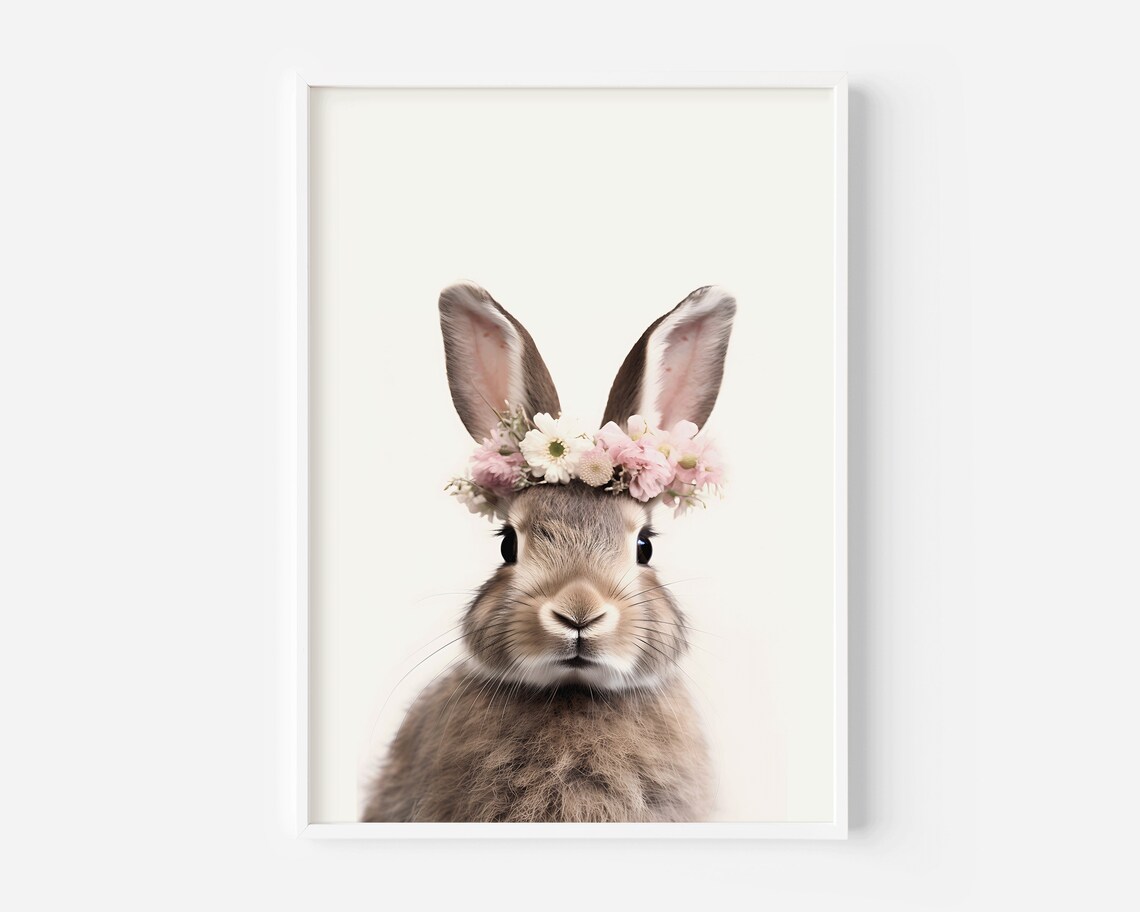 Bunny With Pink Floral Crown Nursery Art Print - Image 3