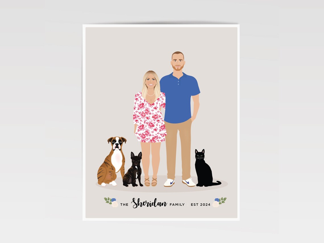 Couple Illustration Custom Portrait, Gift For Her - Image 3