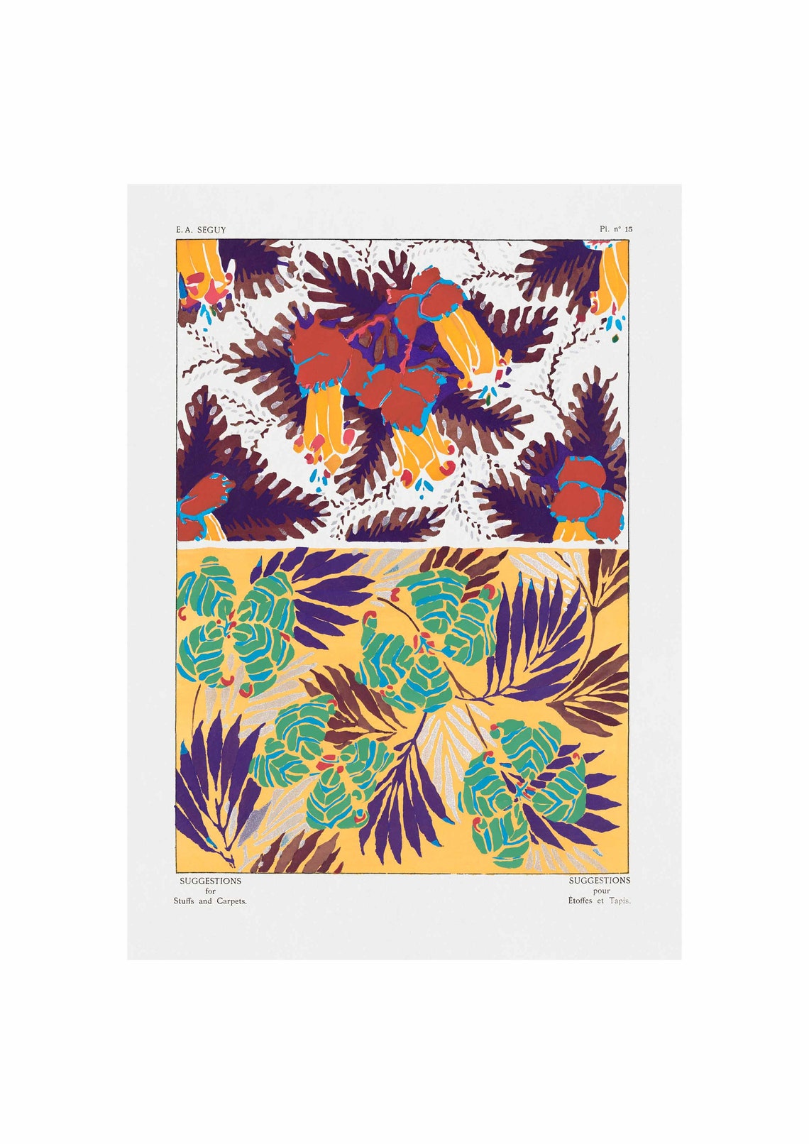 E A Seguy Suggestions Plate 15 Hibiscus Monstera Leaf Pattern Poster