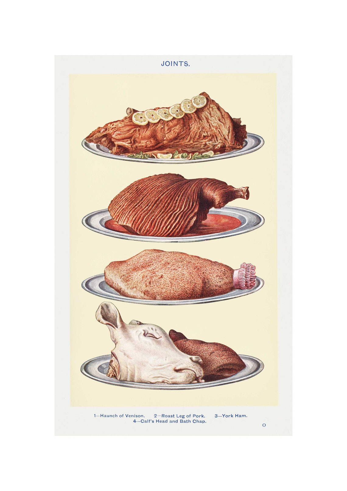 Joints of Meat Vintage Cookery Plate Antique Kitchen Wall Poster