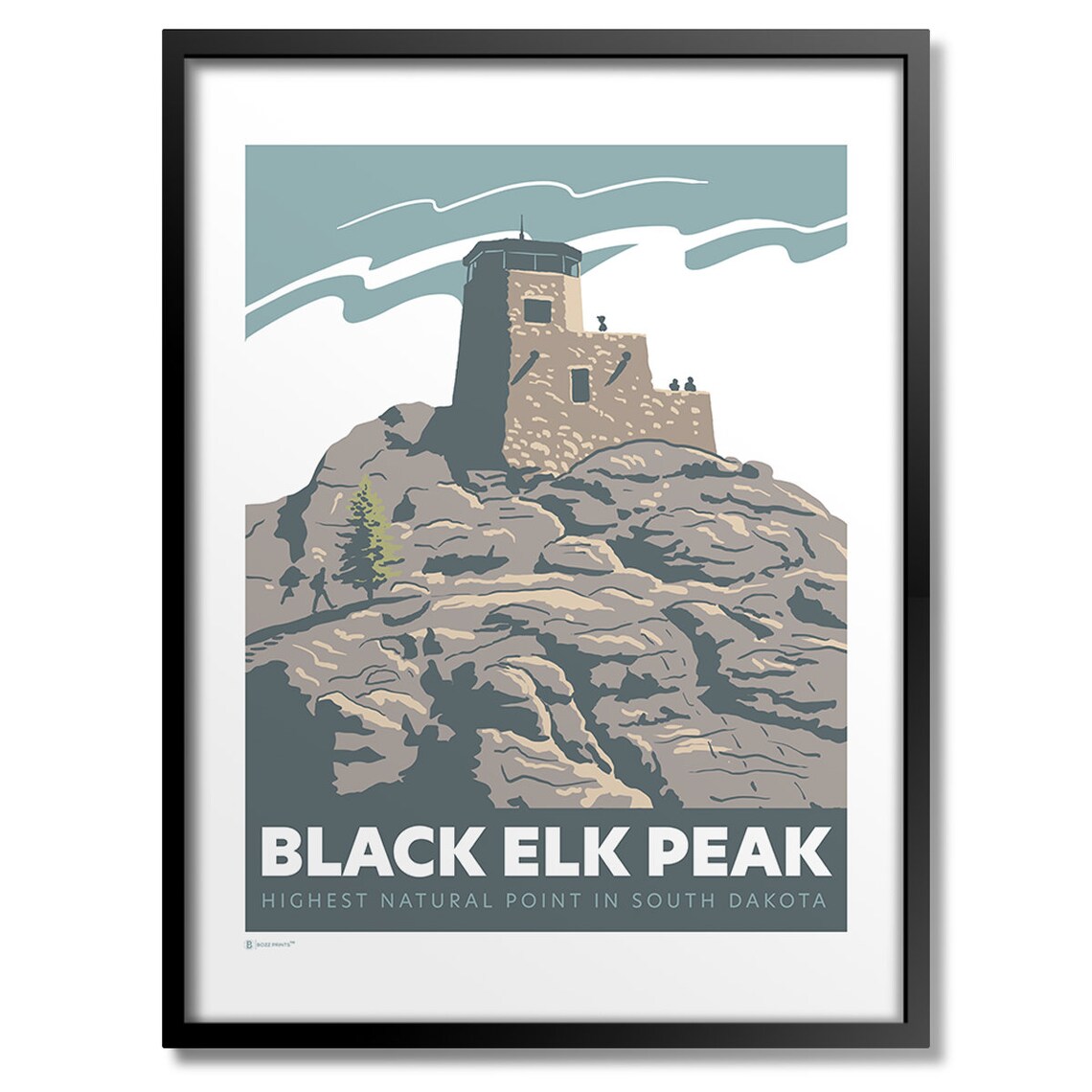 Black Elk Peak Travel Poster, Mountain Landmark