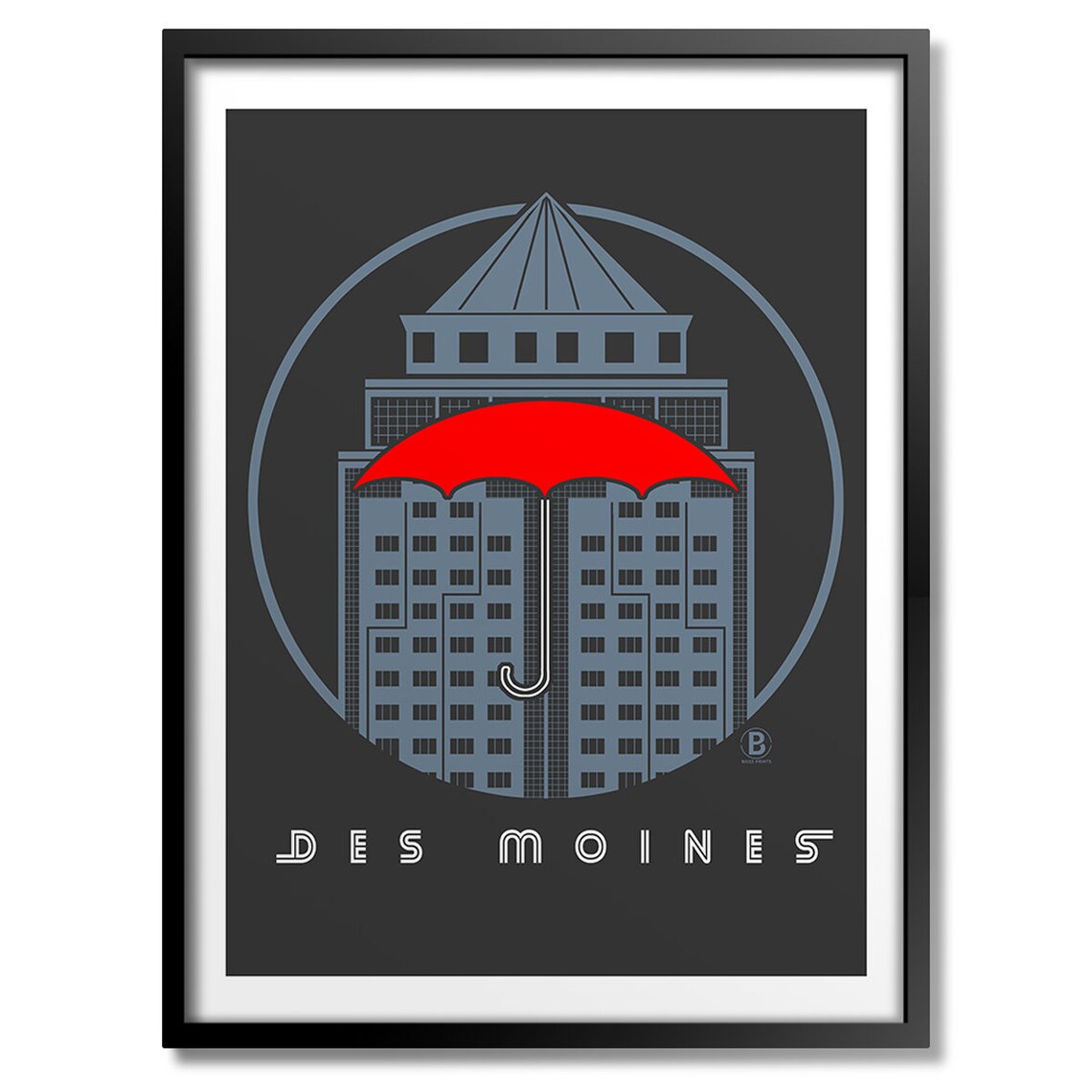 Des Moines Grand Avenue Red Umbrella Icon Building Art Poster