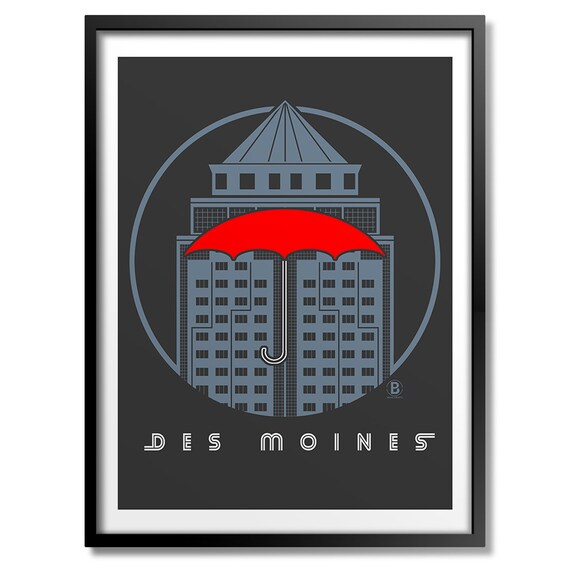 Des Moines Grand Avenue Red Umbrella Icon Building Art Poster