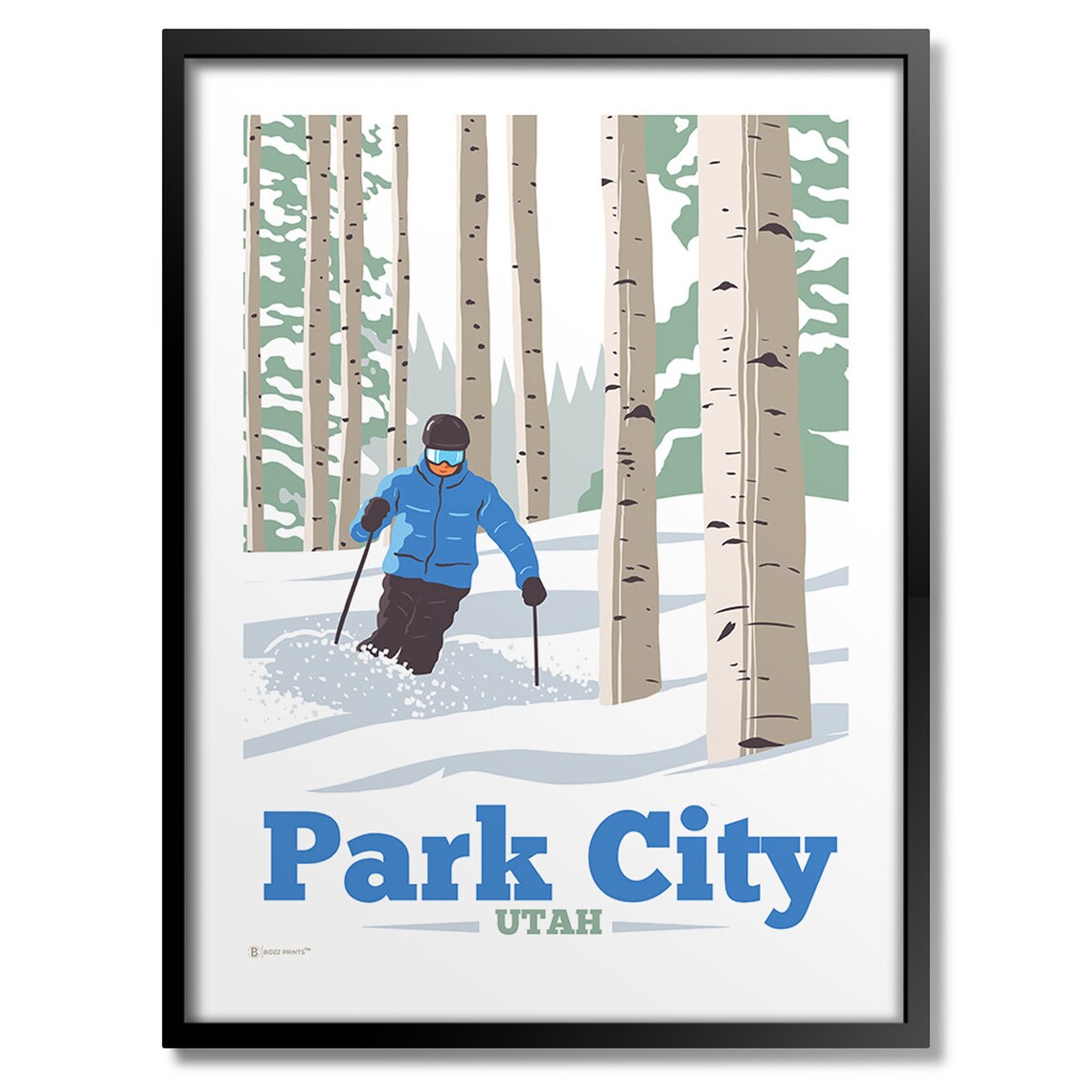Park City Utah Skier Aspen Forest Winter Vintage Travel Poster