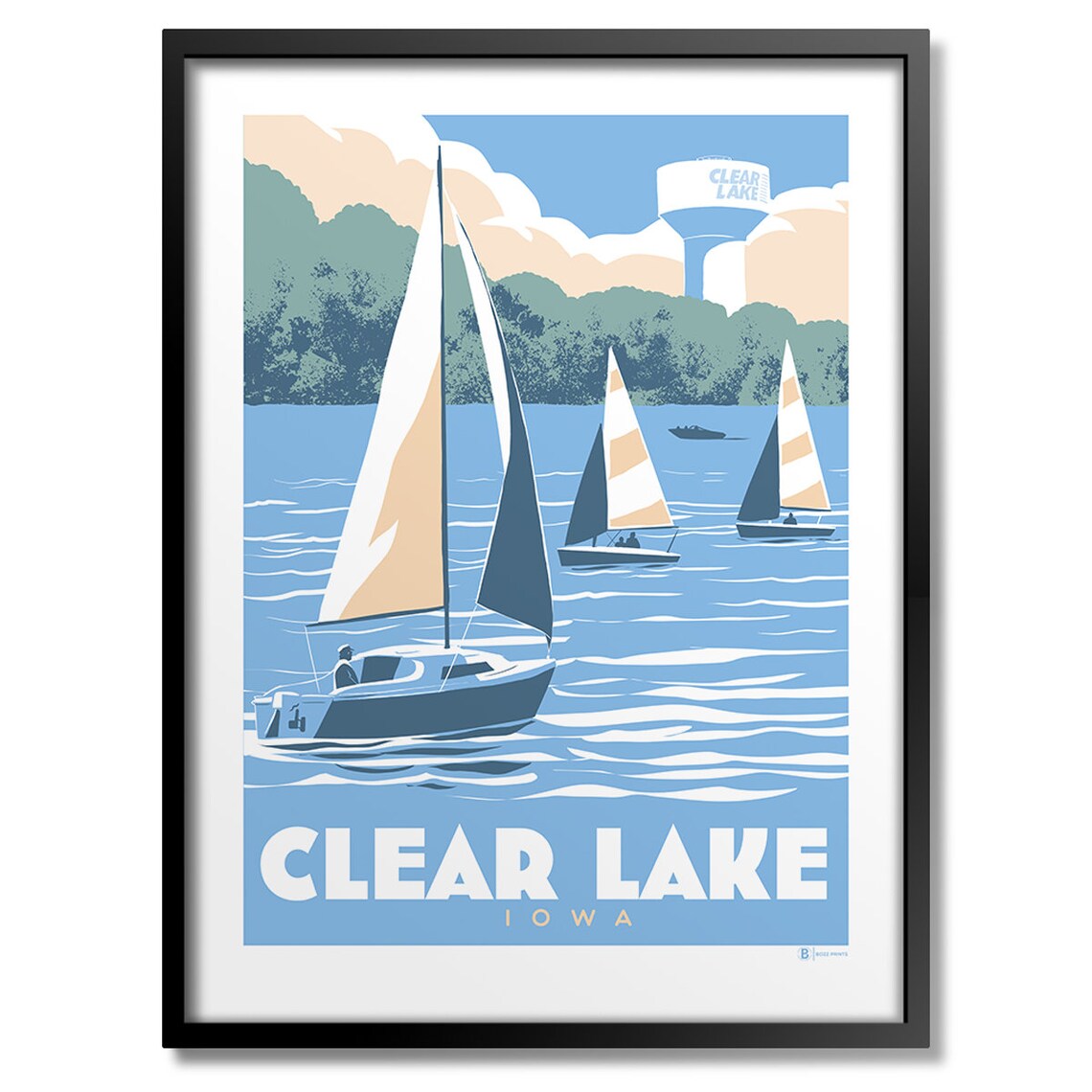 Clear Lake Sailing Art Print, Coastal Nautical