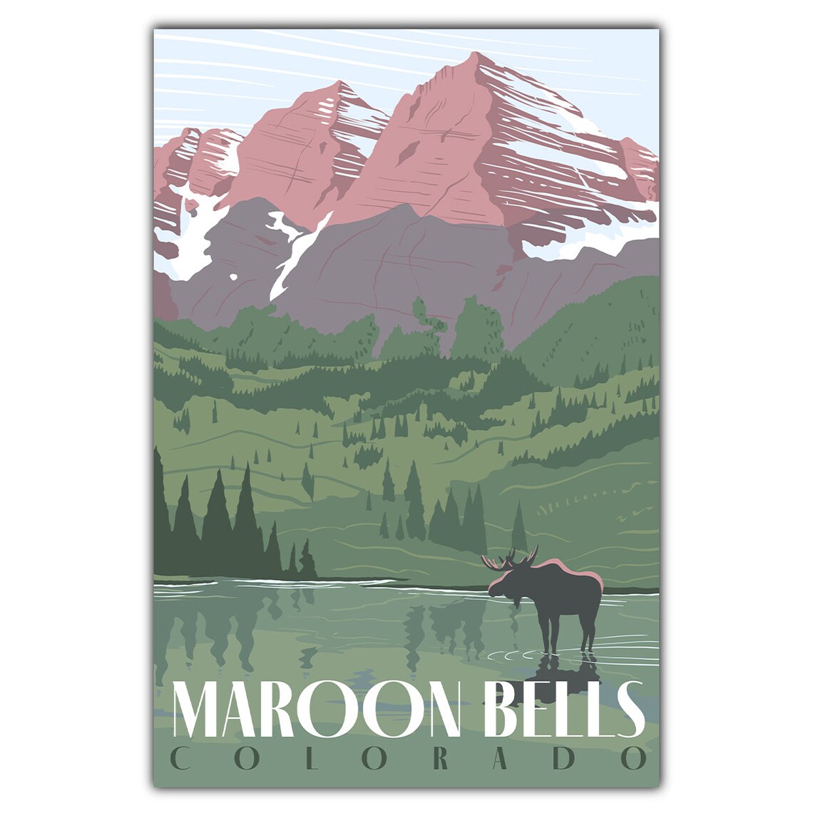Maroon Bells Travel Poster, Mountain Scene