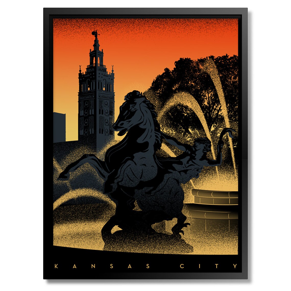 Kansas City Country Club Plaza Horse Fountain Sunset Art Poster