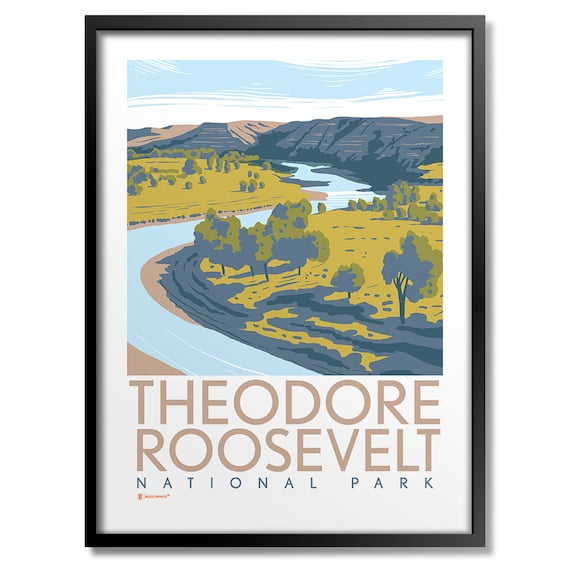 Theodore Roosevelt National Park River Valley Vintage Travel Poster