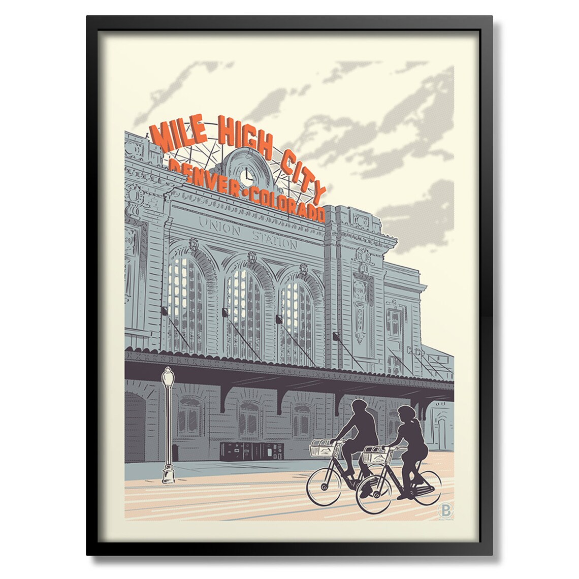 Denver Union Station Mile High City Cyclists Vintage Travel Poster