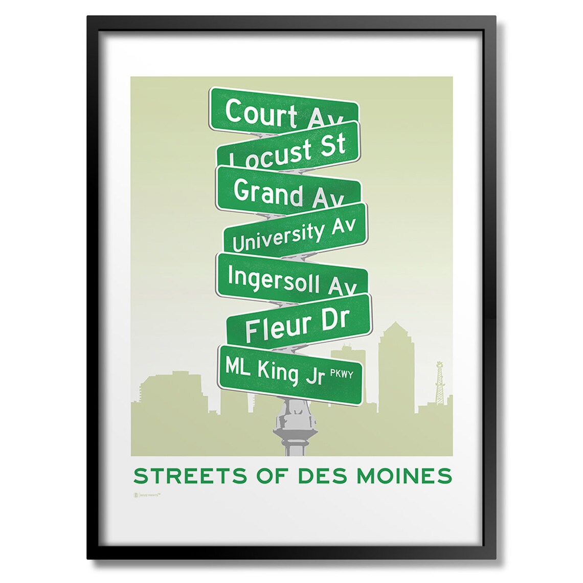 Streets Of Des Moines Iowa Vintage Street Sign Skyline Poster
