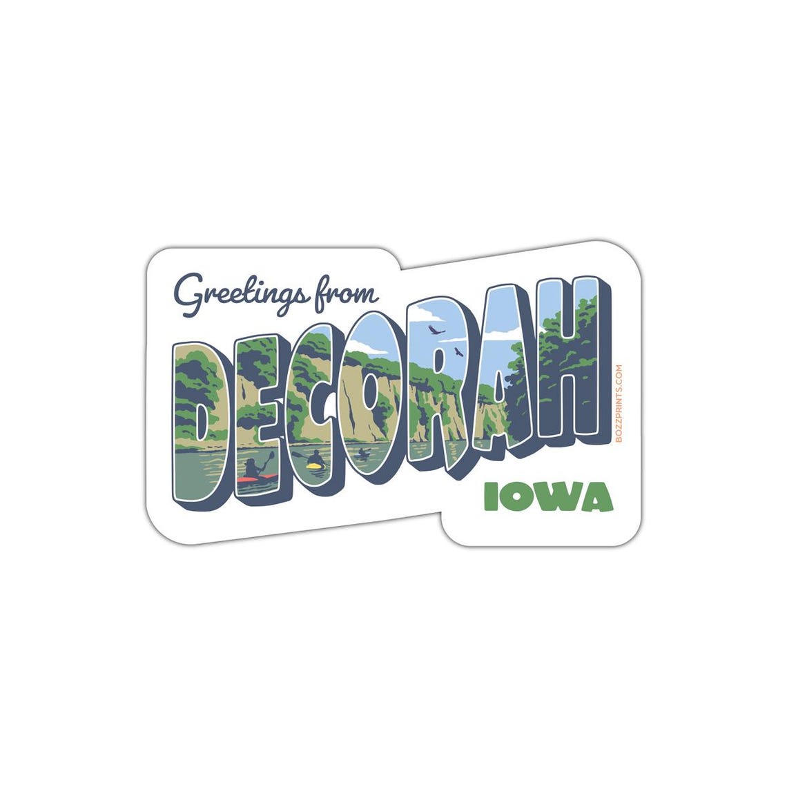 Greetings From Decorah Iowa River Bluffs Retro Travel Poster