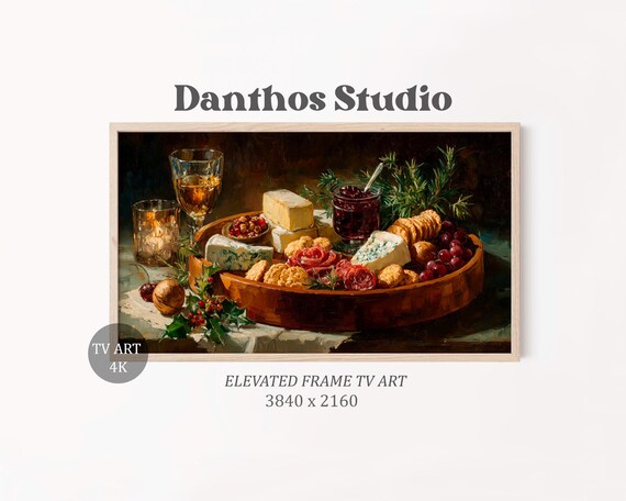 Rustic Christmas Charcuterie Board with Cheese and Wine Festive Art Poster