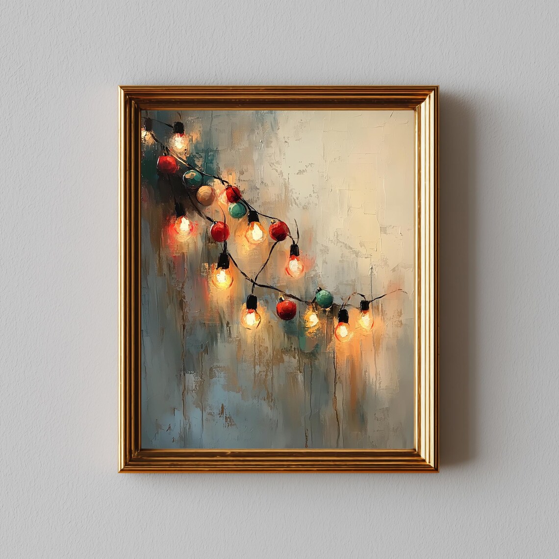 Impressionist Christmas String Lights Glowing Vintage Holiday Bulbs Poster