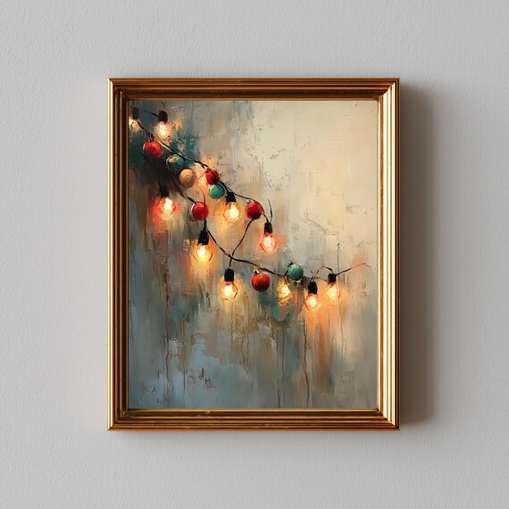 Impressionist Christmas String Lights Glowing Vintage Holiday Bulbs Poster
