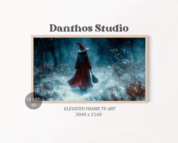 Moody Mystic Witch Art Red Cloaked In Enchanted Forest Samsung Frame Tv Festive Holiday Decor 5