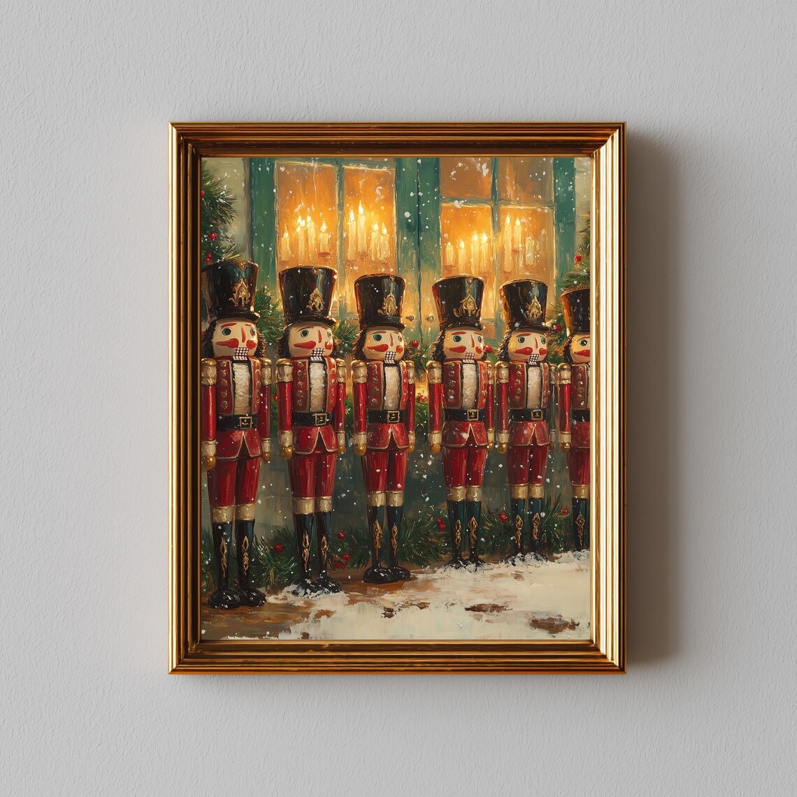 Victorian Nutcracker Guards Christmas Night Oil Painting Poster
