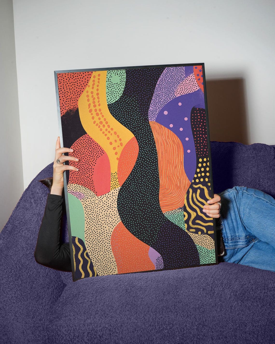 Colorful Abstract Organic Shapes Modern Dot Pattern Wall Art