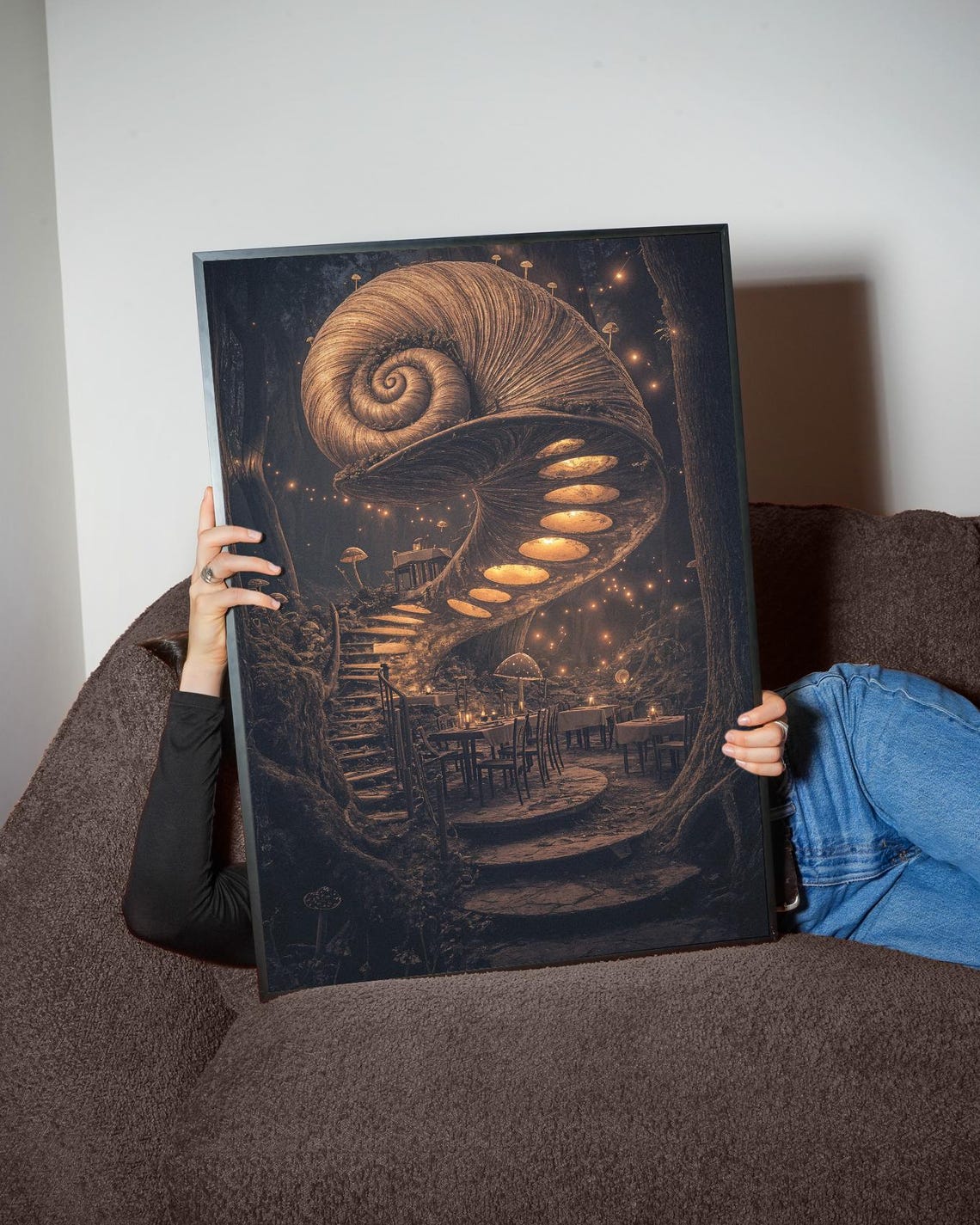 Giant Glowing Spiral Mushroom Tower in a Dark Enchanted Forest Poster - Image 5