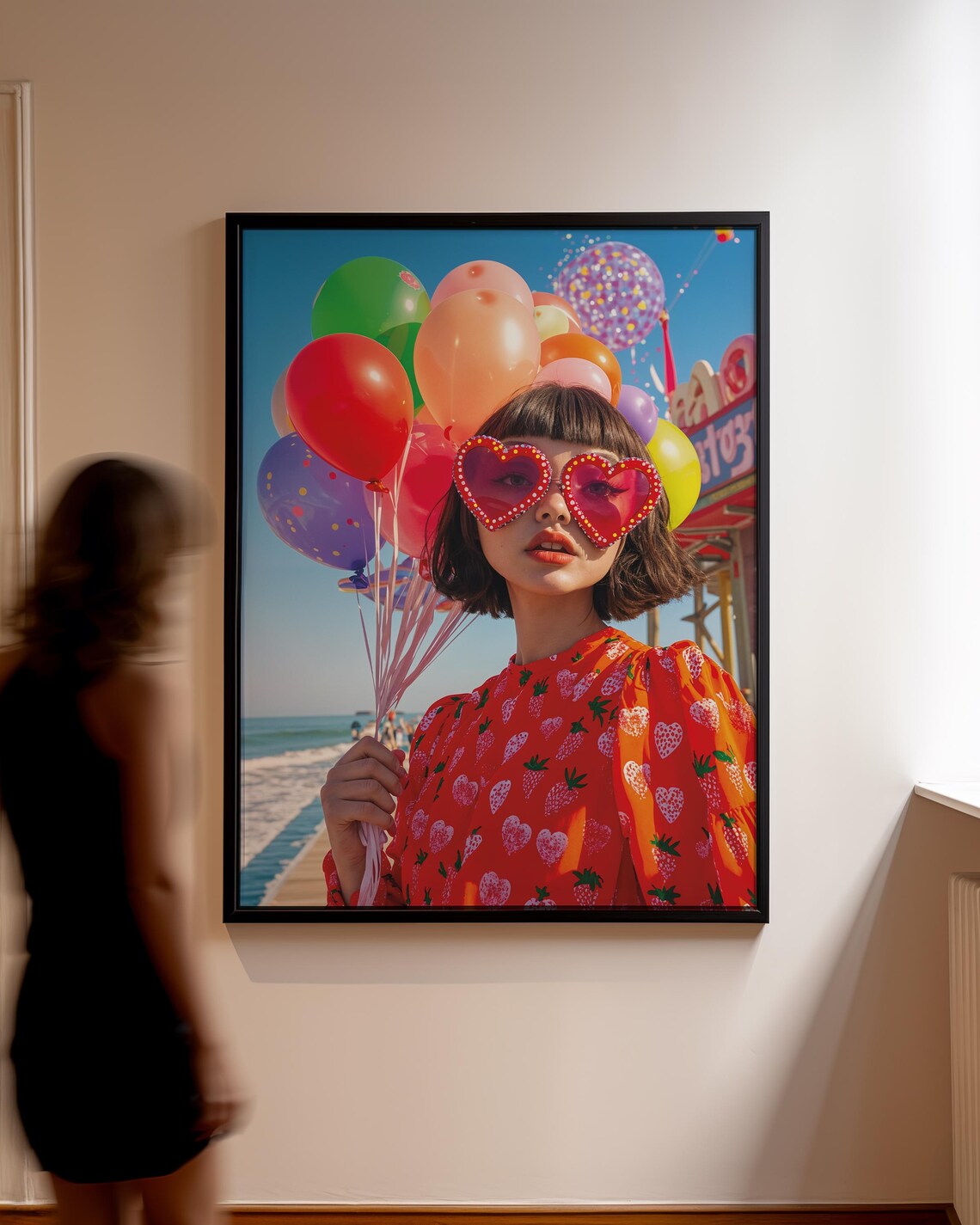 Retro Beach Balloons Woman Heart Sunglasses Pop Photo Poster - Image 2
