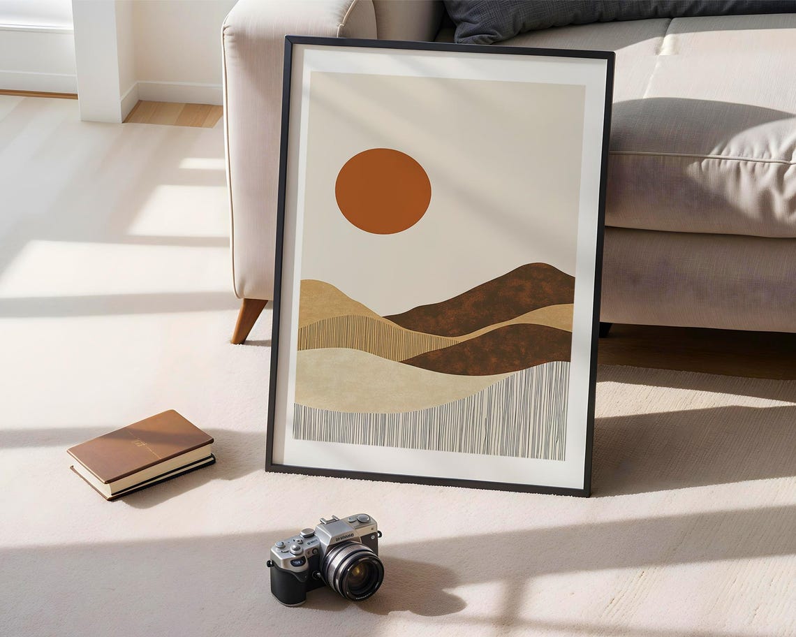 Minimalist Sunset Mountain Landscape Earthy Boho Modern Art Print - Image 3