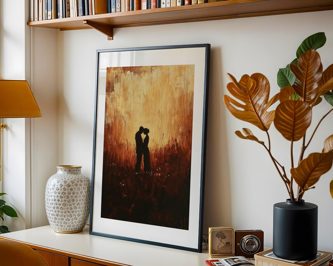 Golden Wheat Field Couple Kiss Romantic Sunset Love Wall Poster - Image 2