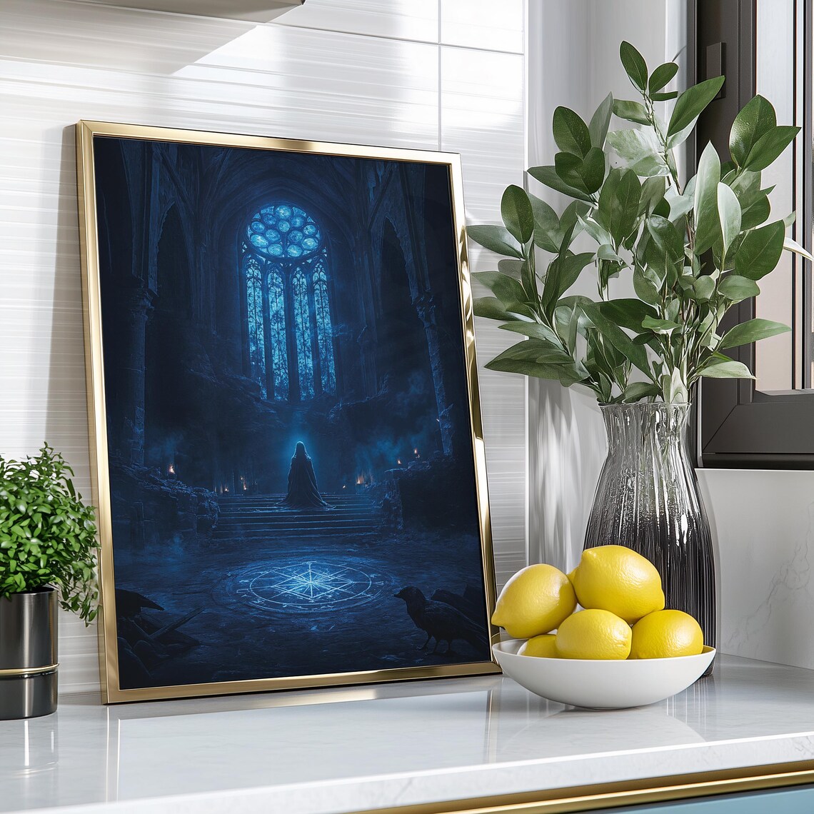 Dark Gothic Cathedral Rose Window Glowing Ritual Fantasy Poster - Image 2