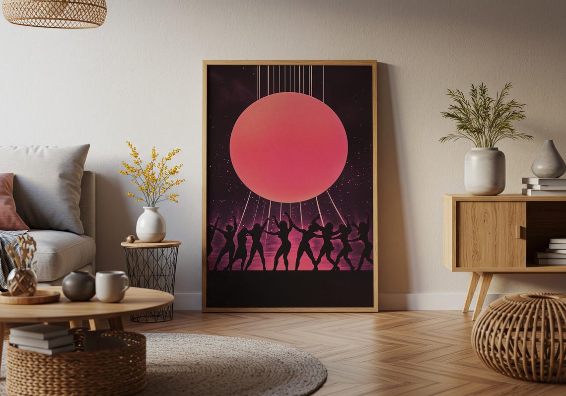 Dancing Silhouettes Giant Pink Sun Starry Night Party Wall Poster - Image 4