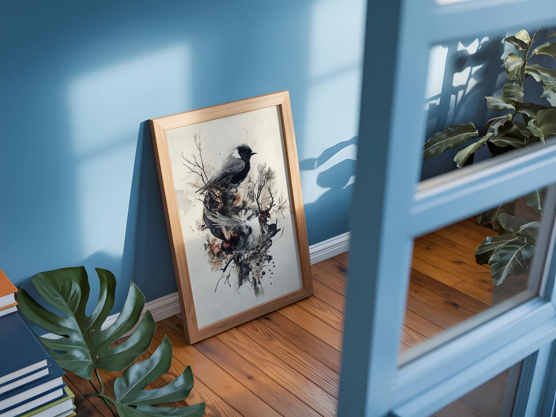 Black Bird Watercolor Bare Branches Dark Nature Minimal Art Poster - Image 5