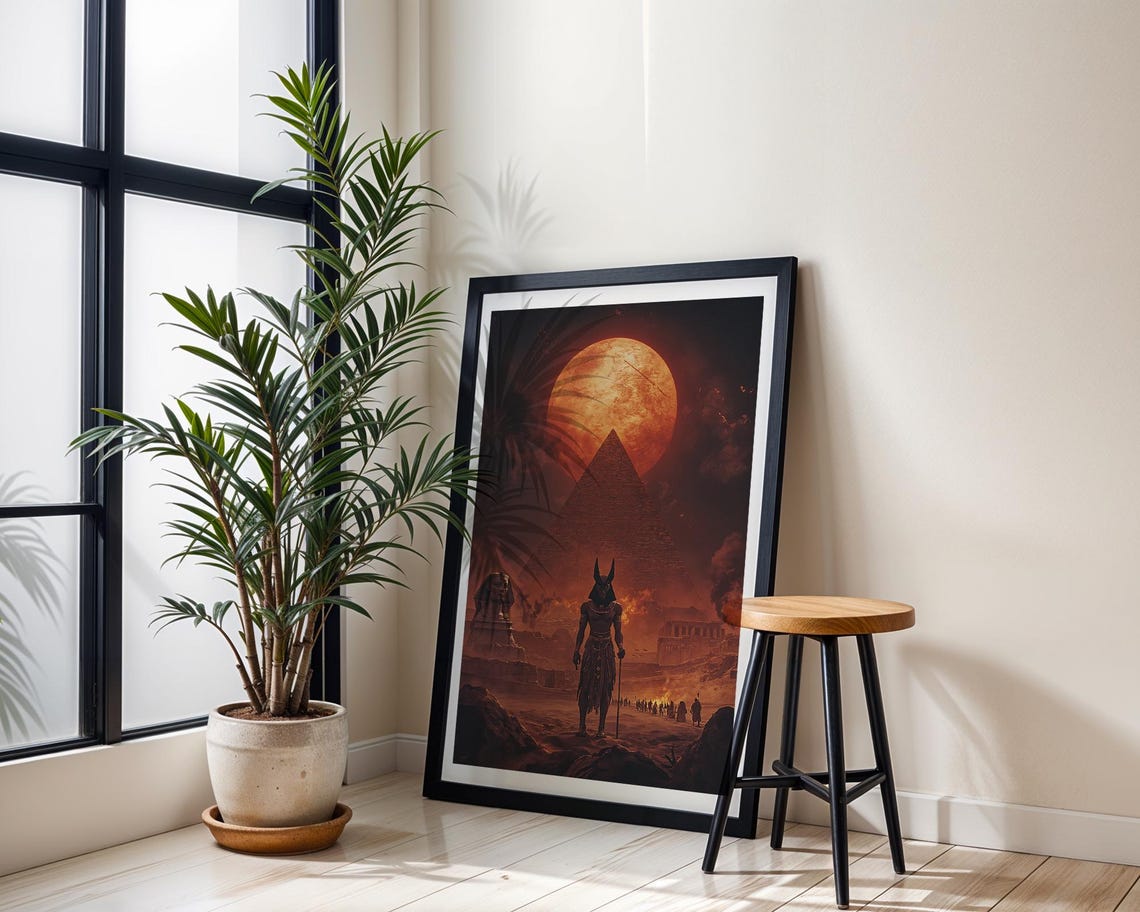 Anubis Pyramid Blood Moon Ancient Egypt Mythology Dark Art Poster - Image 2