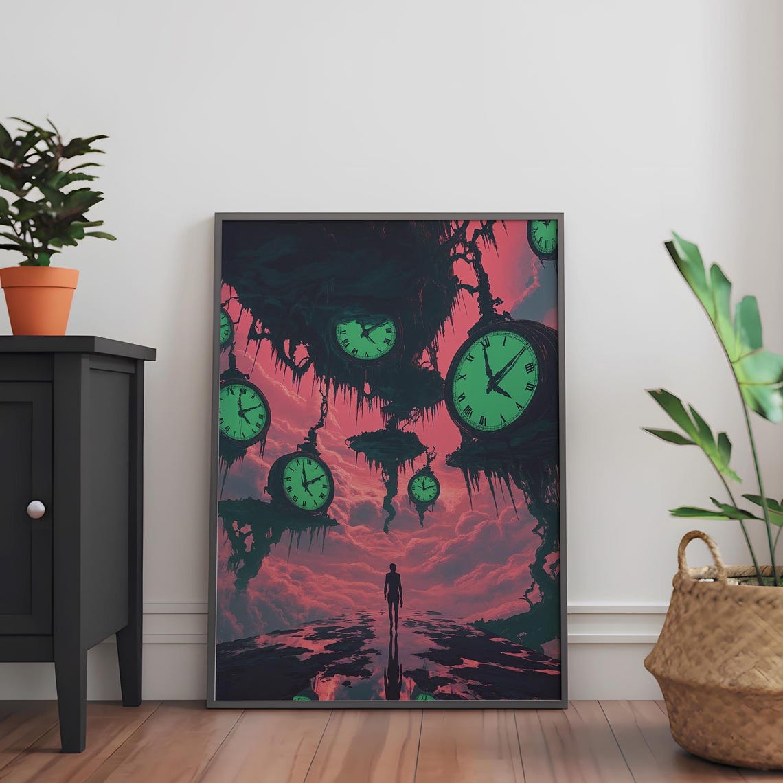 Surreal Melting Clocks Floating Islands Dreamlike Time Art Poster