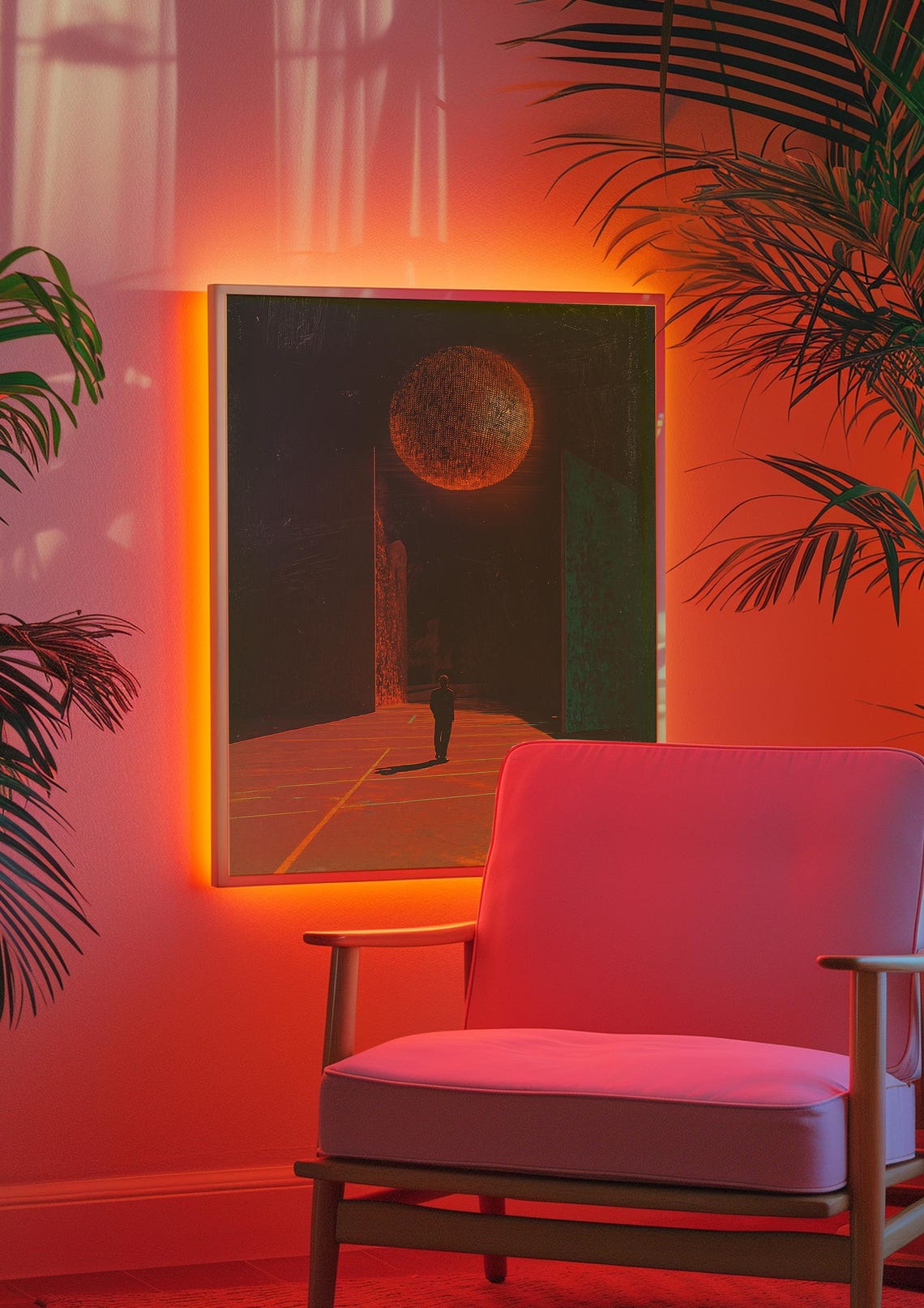 Dark Figure Under Pixelated Orange Moon Liminal Surreal Art Poster - Image 2