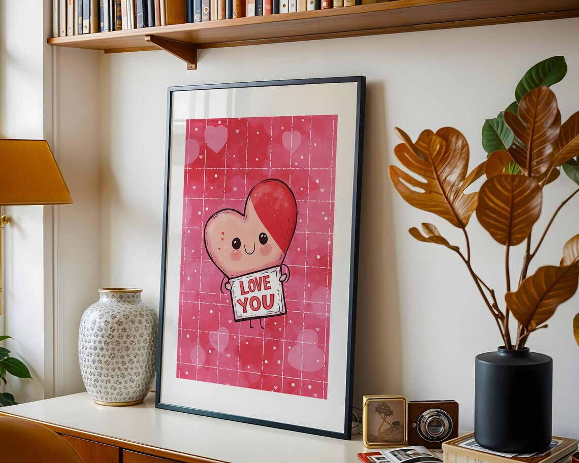 Kawaii Smiling Heart Holding a Love You Sign for Valentine Day Poster - Image 4