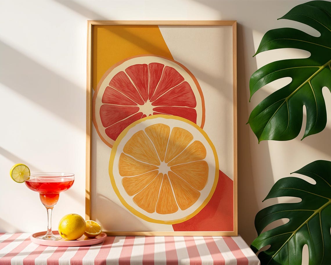 Citrus Pop Art Print, Retro Kitchen Fruit Decor