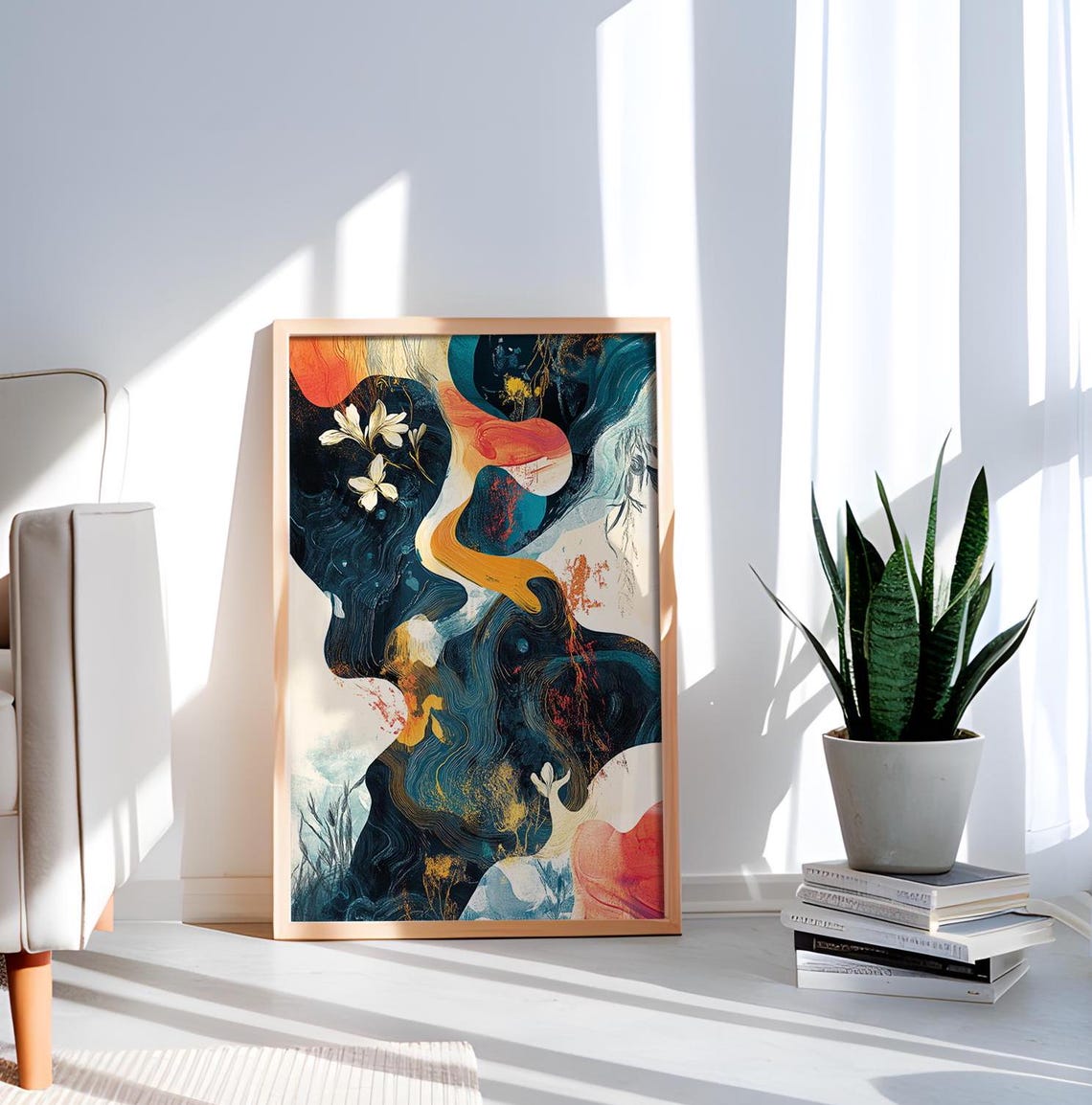 White Orchid Abstract Floral Dark Romantic Surreal Botanical Poster