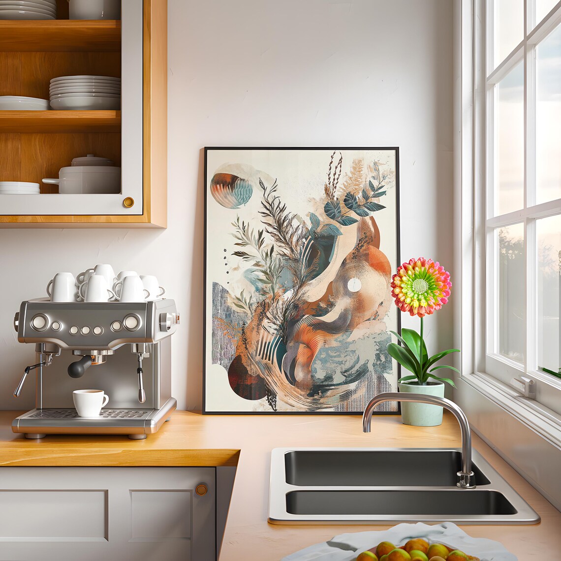 Swirling Copper Teal Botanical Abstract Art Print Ribbon Flow - Image 2