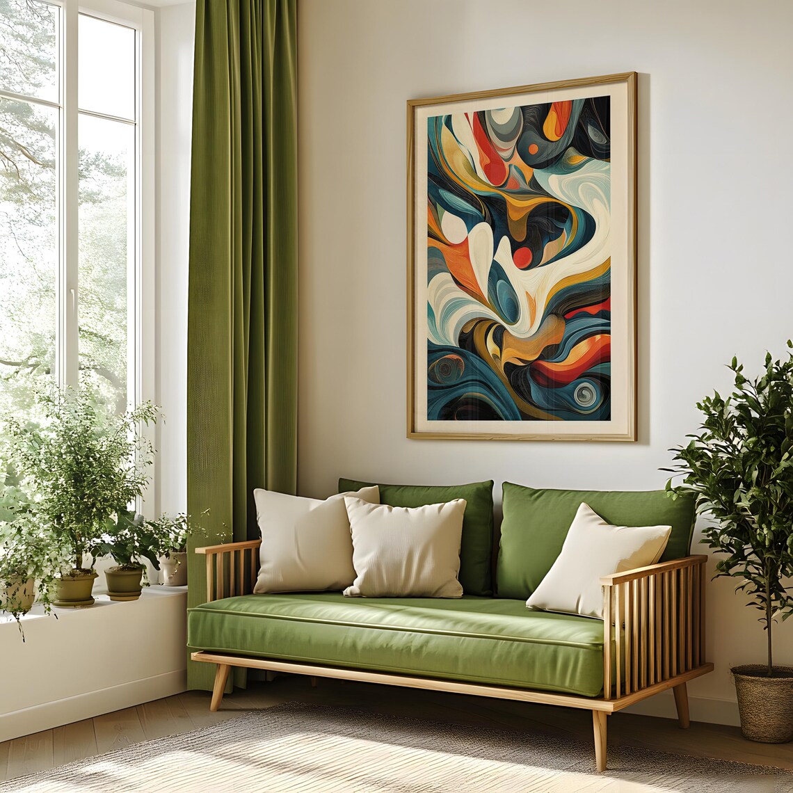 Ebru Marbled Swirl Abstract Teal Orange Fluid Painting Art Poster - Image 5
