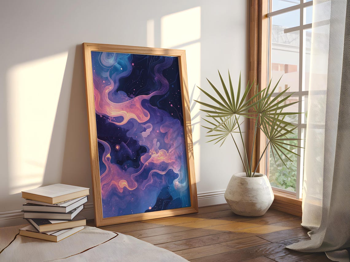 Purple Nebula Cosmic Galaxy Fluid Swirling Space Abstract Poster - Image 3