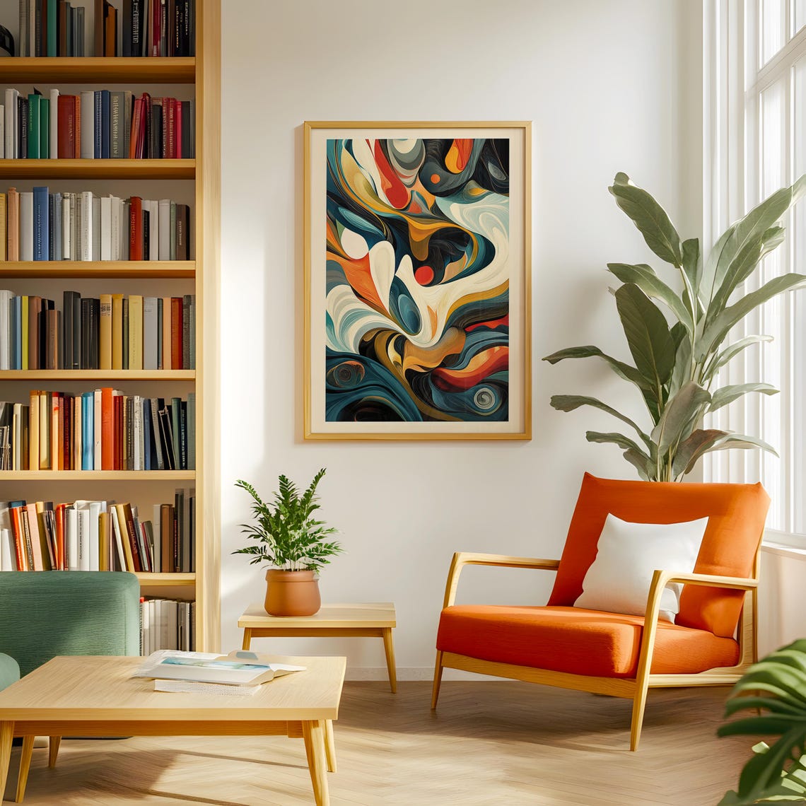 Ebru Marbled Swirl Abstract Teal Orange Fluid Painting Art Poster - Image 4