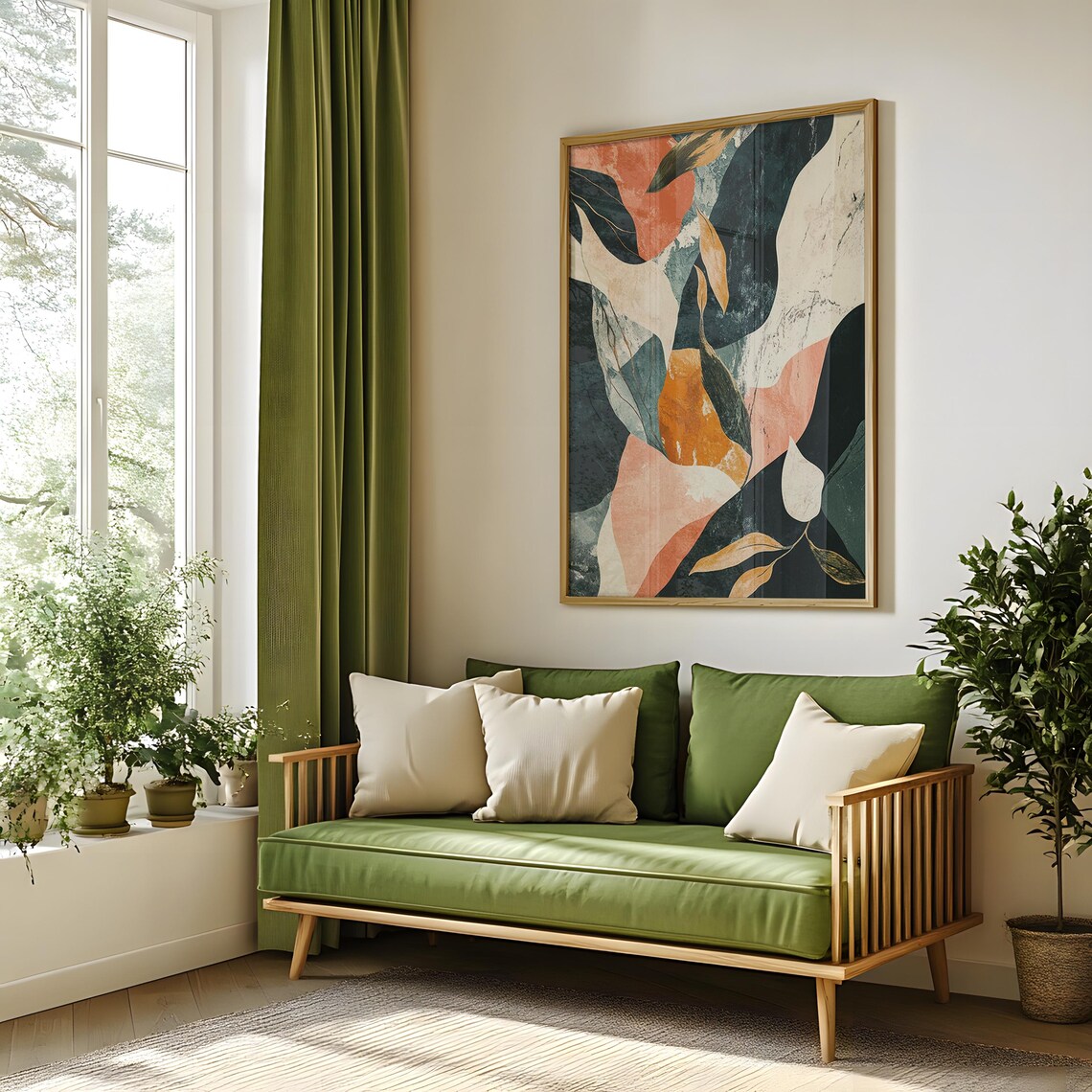Earthy Abstract Leaves Terracotta Green Textured Modern Art Poster - Image 5